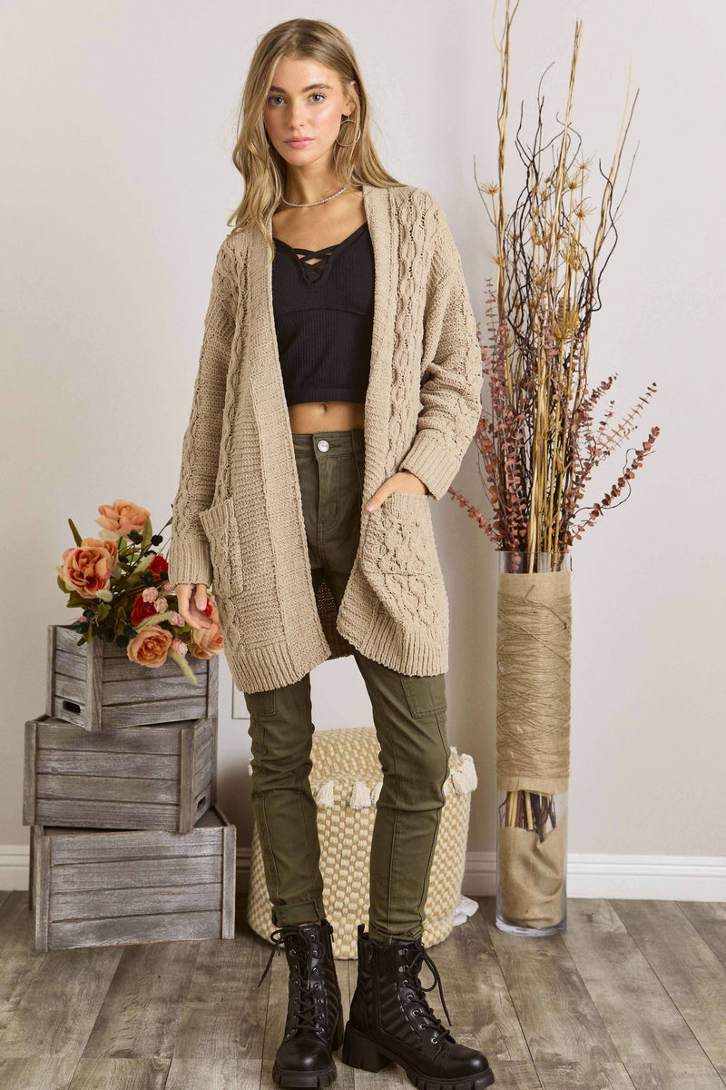 Cable Knit Cardigan - Camel main image 0