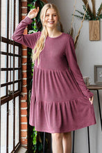 LONG SLEEVE SOLID URBAN RIBBED TIERED MINI DRESS
