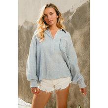WASHED CRINKLE GAUZE HALF BUTTONED PULLOVER