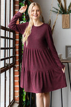 LONG SLEEVE SOLID URBAN RIBBED TIERED MINI DRESS