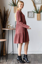 LONG SLEEVE SOLID URBAN RIBBED TIERED MINI DRESS