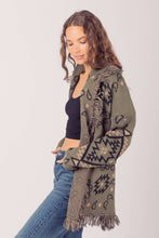 Aztec Shawl Cardigan-Olive