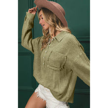WASHED CRINKLE GAUZE HALF BUTTONED PULLOVER