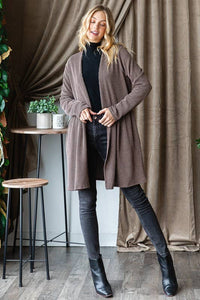 LONG SLEEVE SOLID URBAN RIBBED OPEN CARDIGAN