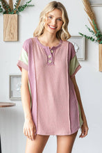 Women's Twist Rib Color Block Knit Top T5498