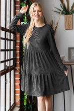 LONG SLEEVE SOLID URBAN RIBBED TIERED MINI DRESS