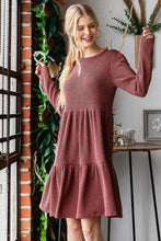 LONG SLEEVE SOLID URBAN RIBBED TIERED MINI DRESS