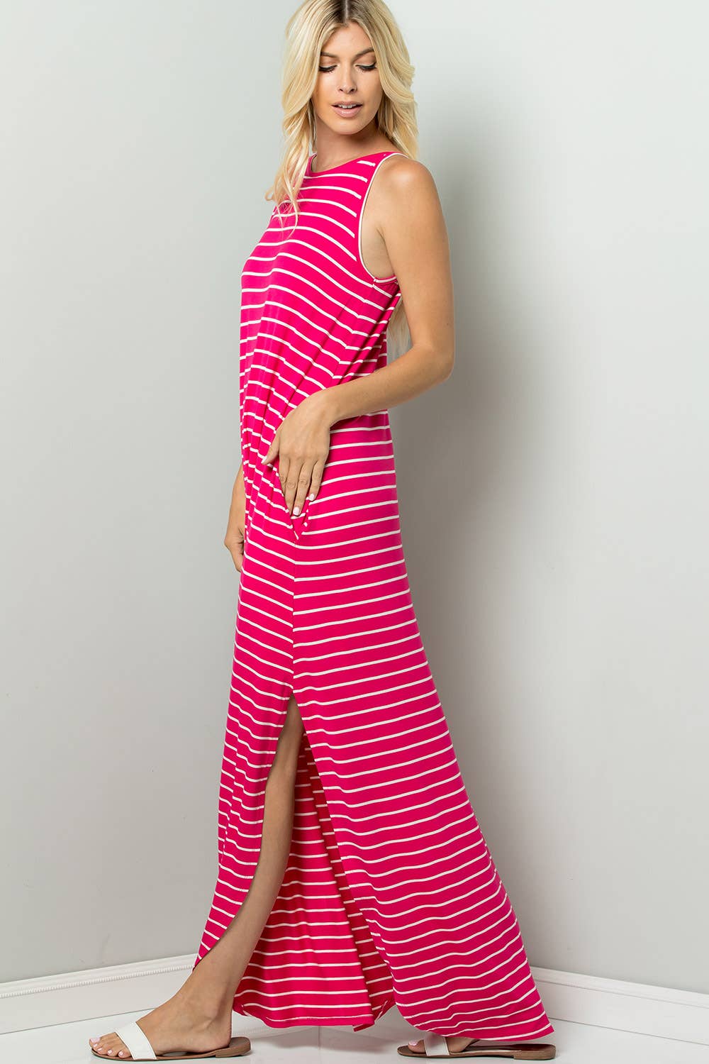 STRIPE CAMI MAXI JERSEY DRESS