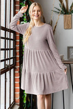 LONG SLEEVE SOLID URBAN RIBBED TIERED MINI DRESS