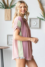 Women's Twist Rib Color Block Knit Top T5498