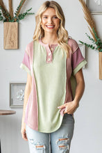 Women's Twist Rib Color Block Knit Top T5498