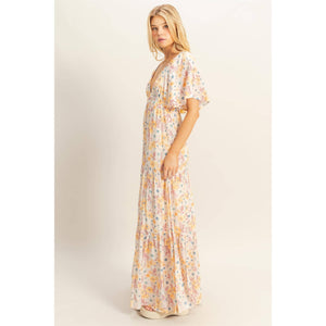 Floral V-Neck Flowy Tiered Maxi Dress