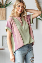 Women's Twist Rib Color Block Knit Top T5498