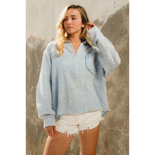 WASHED CRINKLE GAUZE HALF BUTTONED PULLOVER