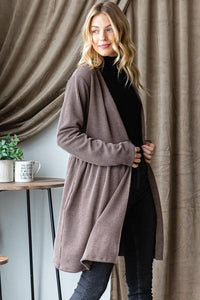 LONG SLEEVE SOLID URBAN RIBBED OPEN CARDIGAN