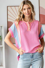 Women's Twist Rib Color Block Knit Top T5498
