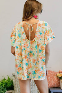 FLORAL PRINTED V NECK SHORT TOP
