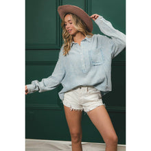 WASHED CRINKLE GAUZE HALF BUTTONED PULLOVER