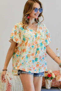 FLORAL PRINTED V NECK SHORT TOP