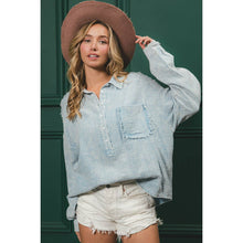 WASHED CRINKLE GAUZE HALF BUTTONED PULLOVER
