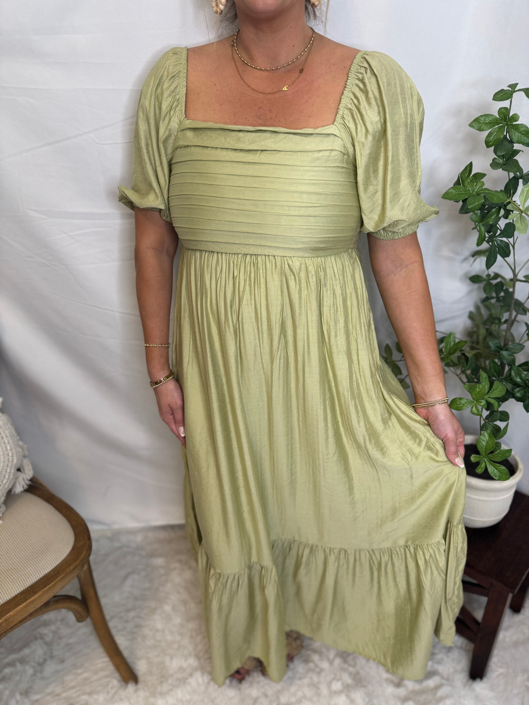 Pleated Kiwi Dress