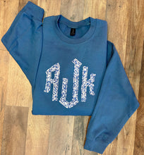 Blue Floral Applique Monogram Crewneck