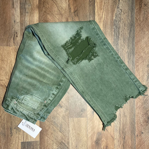 Distressed Olive Crop Denim Jeans