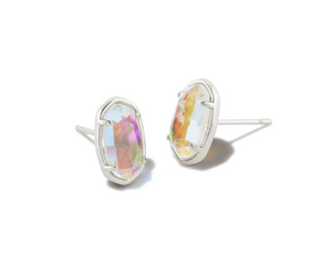 GRAYSON STONE STUD EARRINGS SILVER DICHROIC GLASS