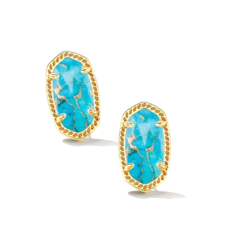 ELLIE STUD EARRINGS GOLD BRONZE VEINED TURQUOISE MAGNESITE