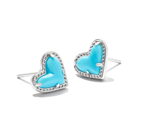 ARI HEART STUD EARRINGS SILVER TURQUOISE MAGNESITE