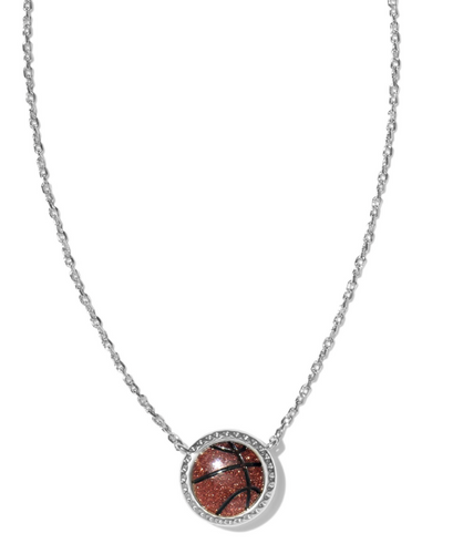 BASKETBALL SHORT PENDANT NECKLACE SILVER ORANGE GOLDSTONE
