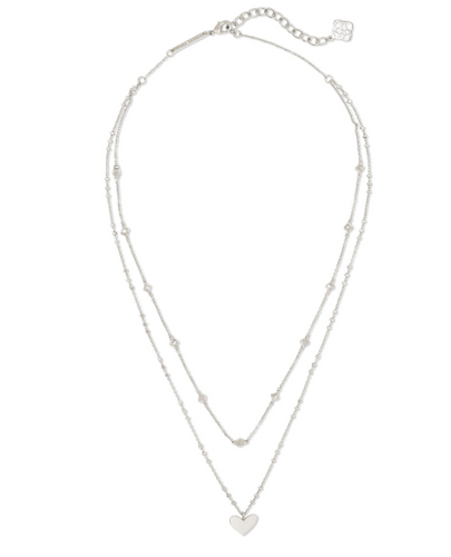 Ari Heart Multi Strand Necklace- Silver