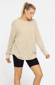 Waffle Ribbed Roundneck Pullover- ONE SIZE FITS ALL