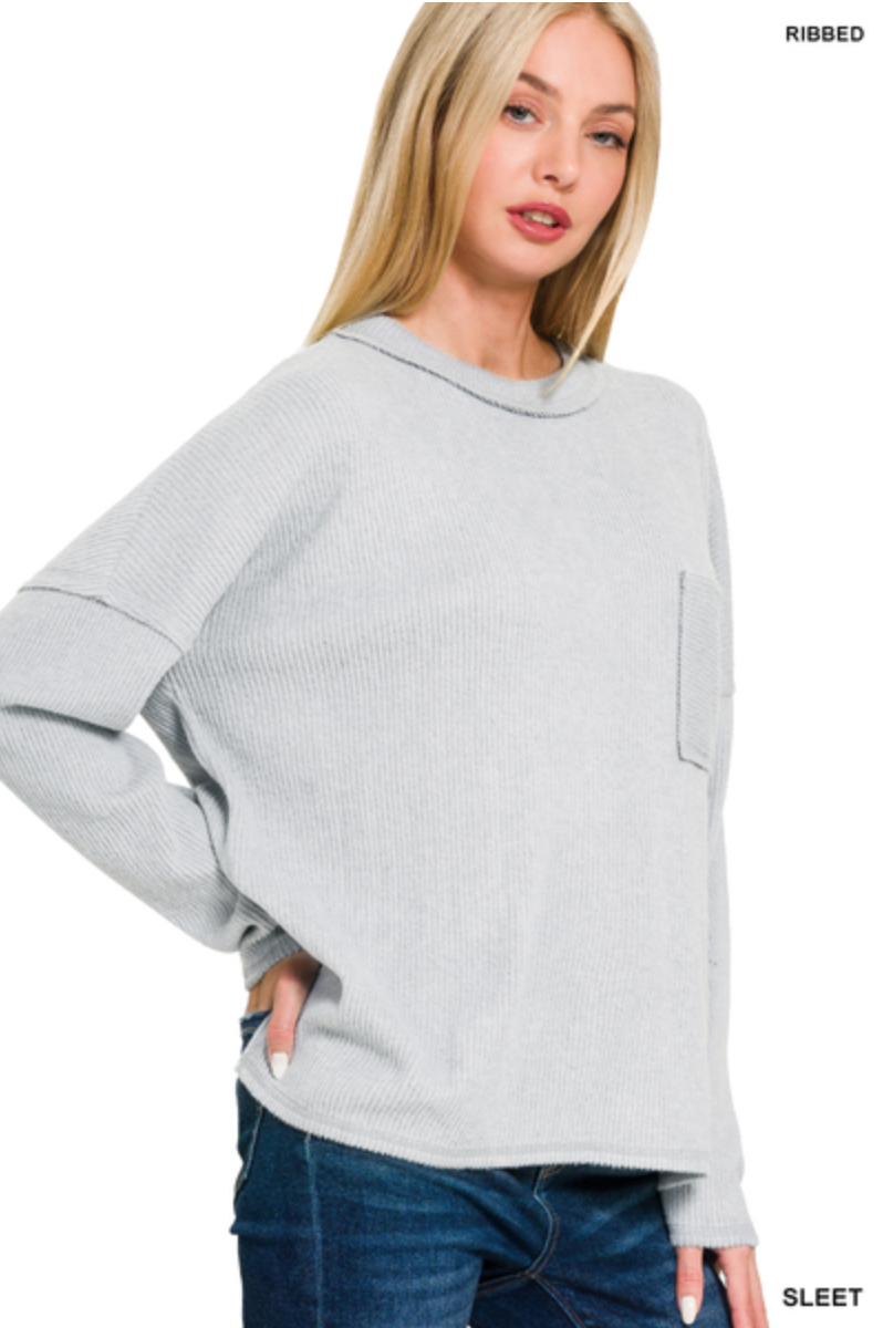 Ribbed Sweater w/ Pocket