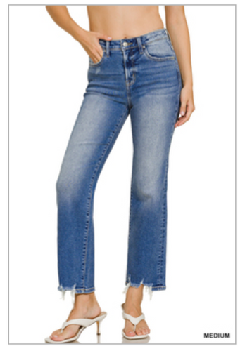 Distressed hem denim pants