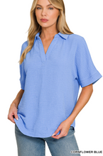 Zenana Woven Collared v-neck Top