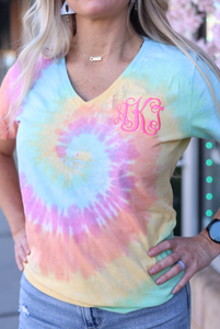 Tie Dye V-Neck Monogram Tee