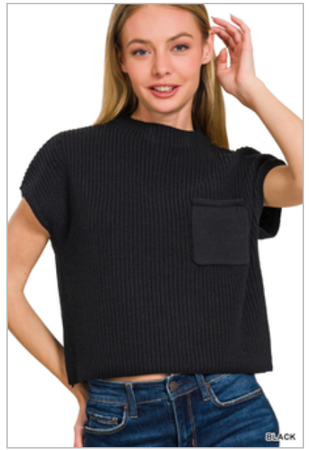 Mock neck short sleeve cropped sweater