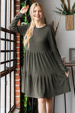LONG SLEEVE SOLID URBAN RIBBED TIERED MINI DRESS