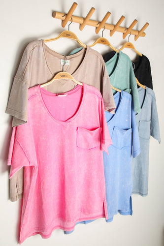 Mineral Washed V-Neck Knit Top