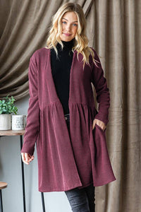LONG SLEEVE SOLID URBAN RIBBED OPEN CARDIGAN