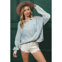 WASHED CRINKLE GAUZE HALF BUTTONED PULLOVER
