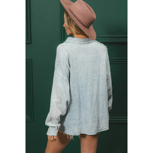 WASHED CRINKLE GAUZE HALF BUTTONED PULLOVER