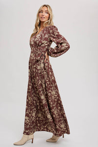 FLORAL PRINT WRAP MAXI DRESS
