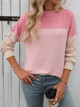 Crew Neck Twist Strip Color Matching Shirt