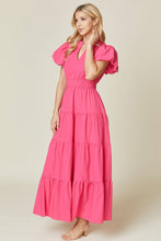 Hot Pink Puffed Sleeve Dress