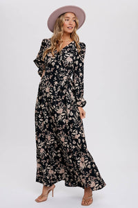 FLORAL PRINT WRAP MAXI DRESS