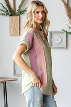 Women's Twist Rib Color Block Knit Top T5498