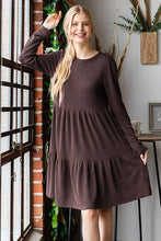 LONG SLEEVE SOLID URBAN RIBBED TIERED MINI DRESS