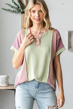 Women's Twist Rib Color Block Knit Top T5498